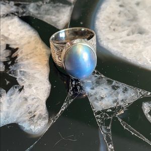 Sterling silver blue pearl ring